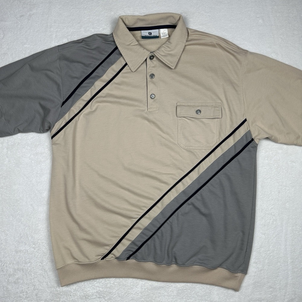 Greenline Mens XL Polo Shirt Short Sleeve Golfing‎ Beige Gray Accents